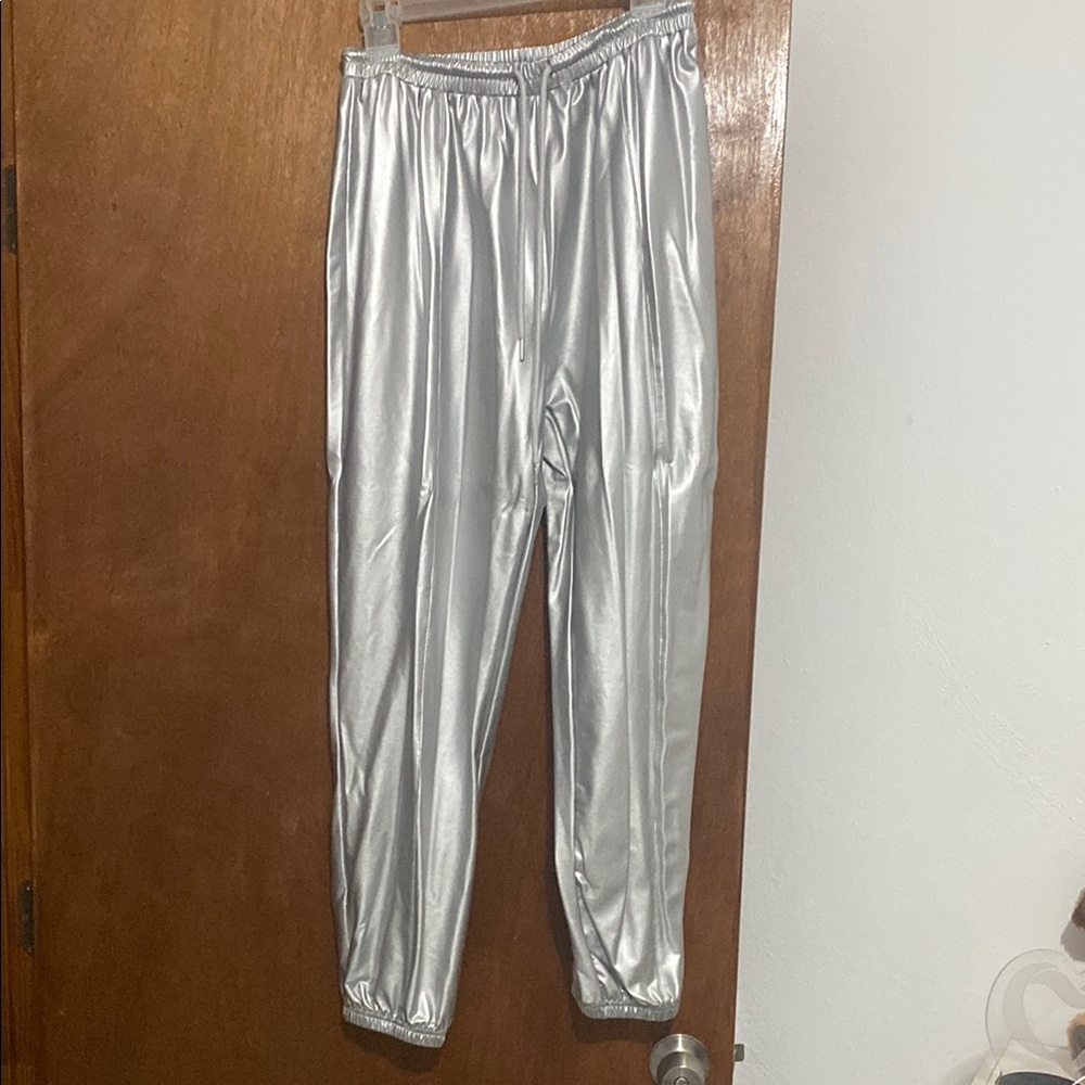 Silver Metallic Jogger Pants